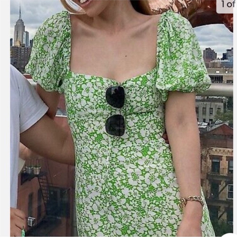 Faithfull The Brand Juniper Midi Dress Freja Floral Print Green White Sz 4